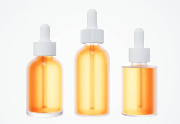 Set Different Orange Cosmetic Serum Dropper Bottles Skin Care Product — Stock Photo, Image