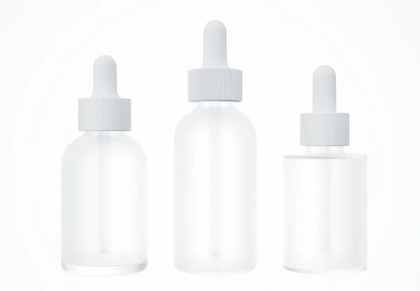 Conjunto Diferentes Botellas Gotero Suero Cosmético Blanco Concepto Envasado Productos —  Fotos de Stock