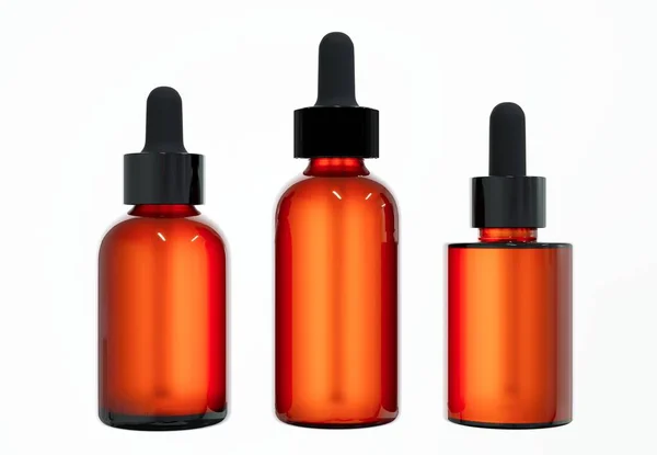 Set Different Brown Glass Cosmetic Serum Dropper Bottles Skin Care — Stock Photo, Image