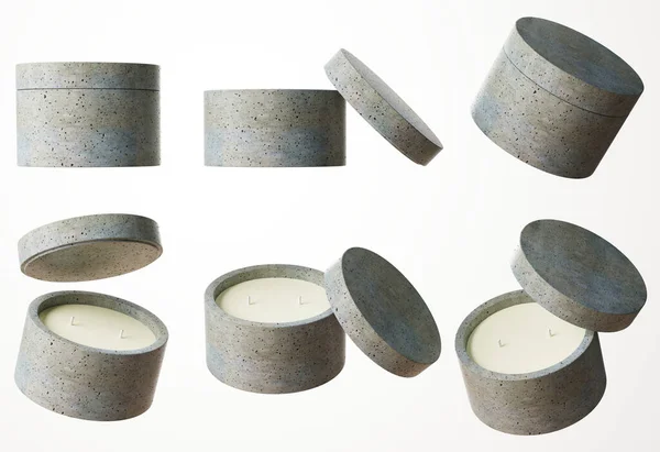 Set Six Different Angles Concrete Container Candle Two Cotton Wicks — Stock Photo, Image