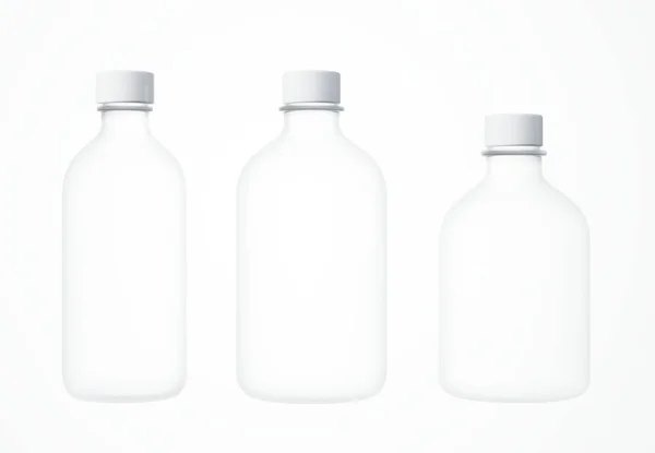 Drei Verschiedene Kosmetikflaschen Auf Weißem Hintergrund Render Klare Gläser Mit — Stockfoto