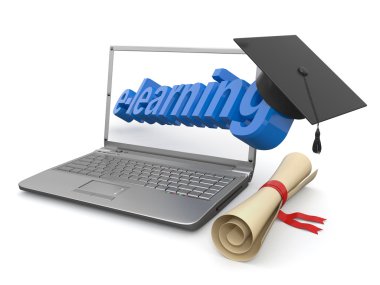 e-öğrenme. dizüstü bilgisayar, diploma ve harç kurulu.