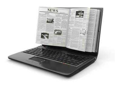 Haberler. beyaz zemin üzerinde dizüstü bilgisayar ekranı olarak gazete.