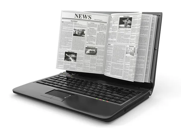 Noticias. Periódico como pantalla portátil sobre fondo blanco . — Foto de Stock
