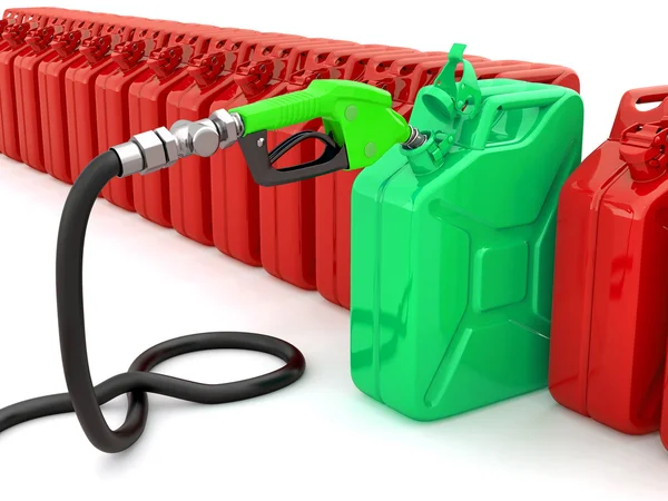 Gas pomp mondstuk en brandstof kunnen. 3D — Stockfoto
