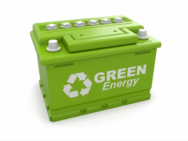 Car battery with green recycle sign. — Stock Photo, Image