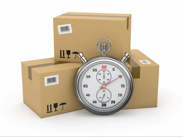Express delivery. Stopwatch and package. — Stock Photo, Image