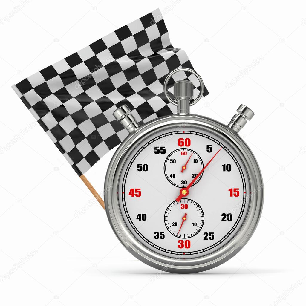 Stopwatch with checkered flag. Start or finish.