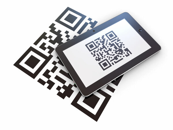 Tablet pc scanning qr code. 3d