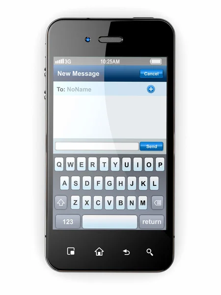 Mobile phone with sms menu screen. Space for text — Stock Photo, Image