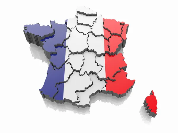 Mapa da França em cores da bandeira francesa — Fotografia de Stock