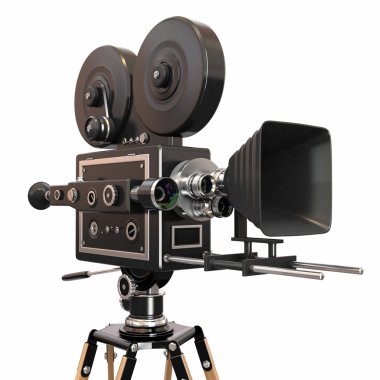 Vintage movie camera on white background. 3d clipart