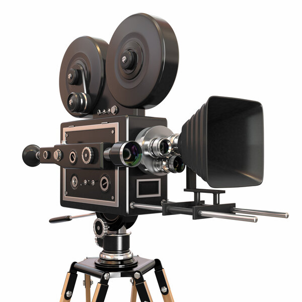 Vintage movie camera on white background. 3d