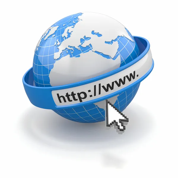 Konzept des Internet-Browsers. Erde und Cursor — Stockfoto
