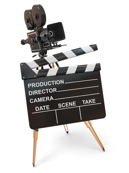 Movie composition. Vintage camera and clapperboard. — Stock Photo, Image