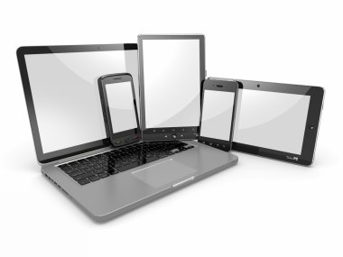 dizüstü bilgisayar, telefon ve tablet pc. elektronik cihazlar