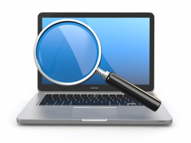 Arama. laptop ve Büyüteç