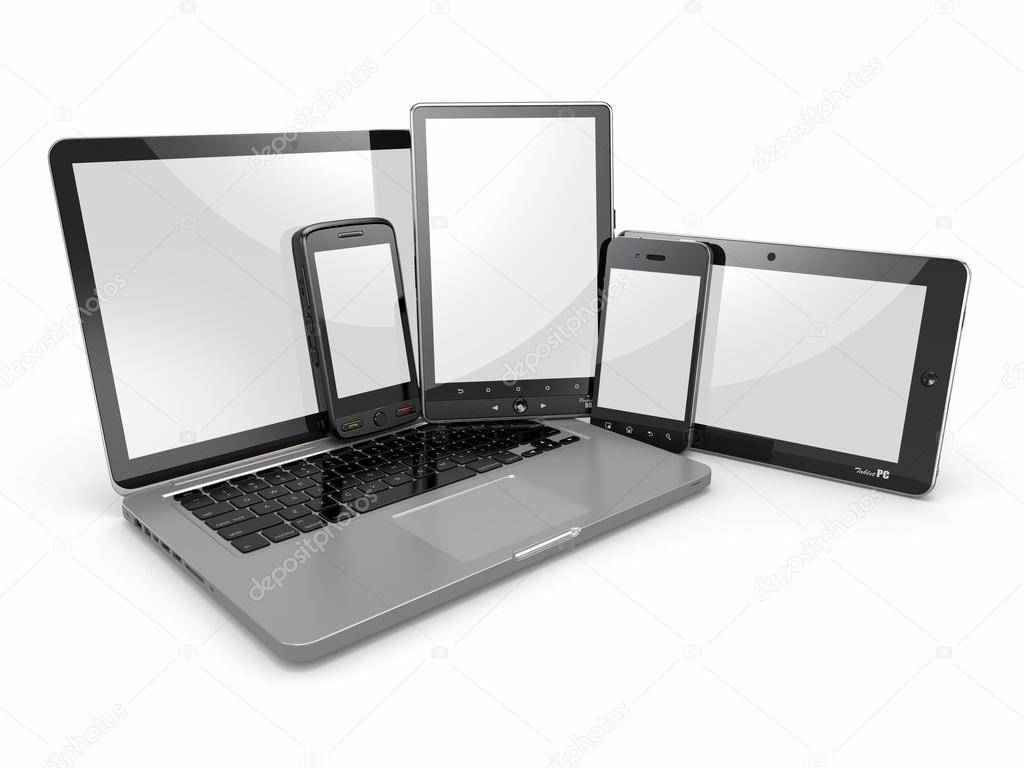 Laptop, phone and tablet pc. Electronic devices