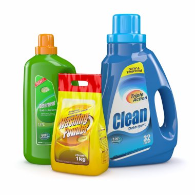 Washing powder and detergent bottles. clipart