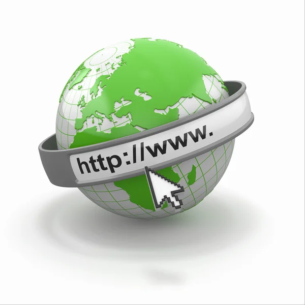 Konzept des Internet-Browsers. Erde und Cursor — Stockfoto