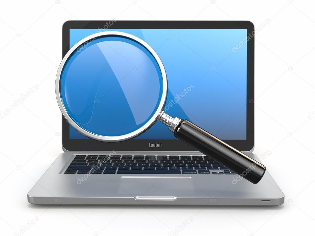 zoeken. laptop en vergrootglas — Stockfoto © maxxyustas 18358621