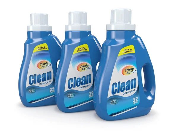 Flaconi di plastica detergente. Prodotti per la pulizia . — Foto Stock