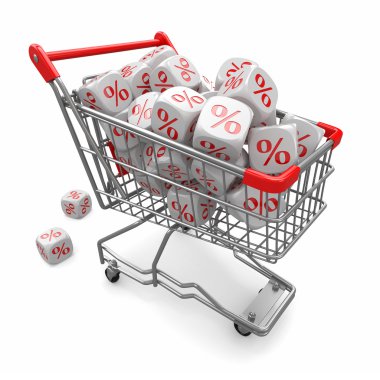 indirimler. alışveriş sepeti ve küpleri ile yüzde