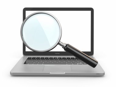 Arama. laptop ve Büyüteç