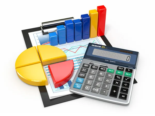 Business analytics. Calculator and financial reports. — Stock Photo, Image