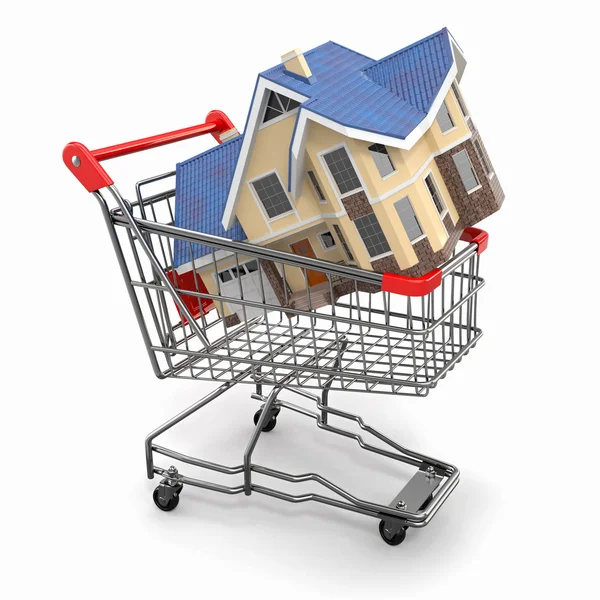 Mercado inmobiliario. Casa en carrito de compras — Foto de Stock