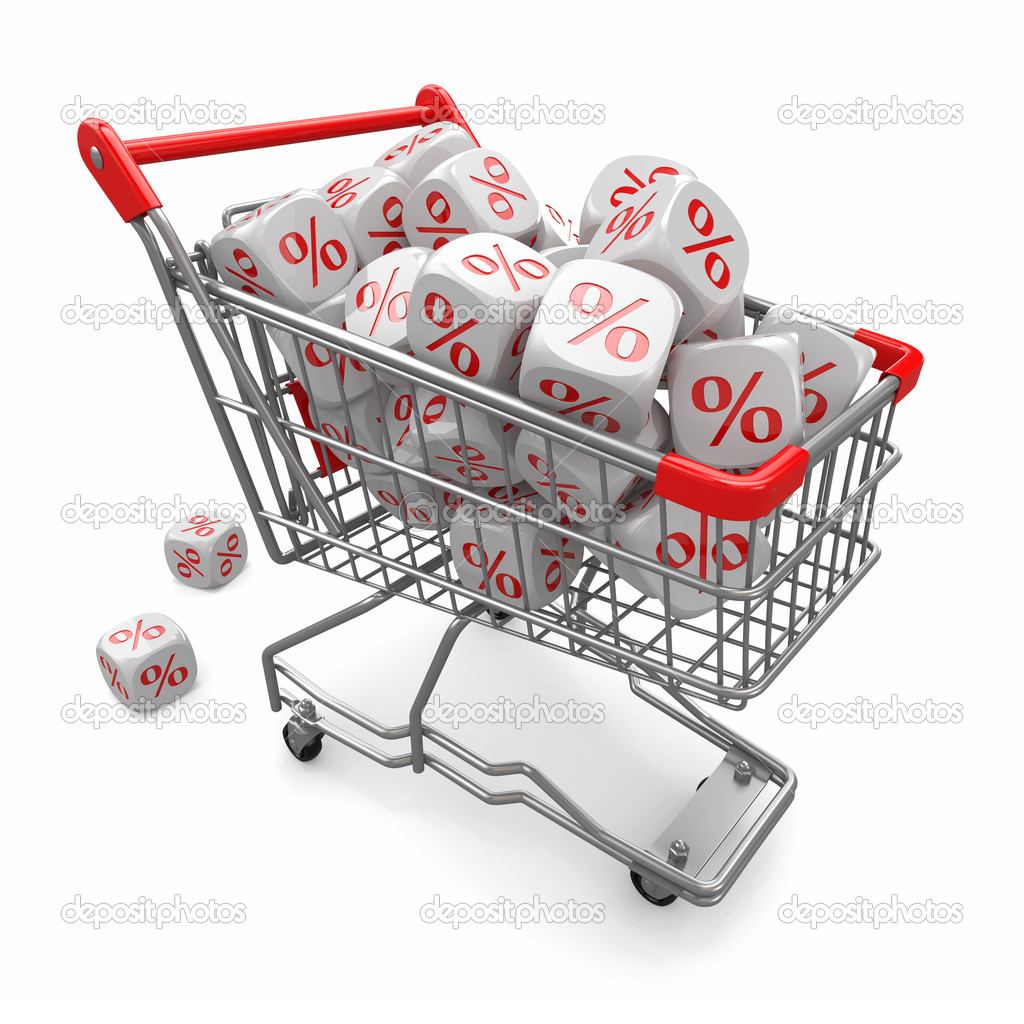 Discounts. Shopping cart and cubes with percent