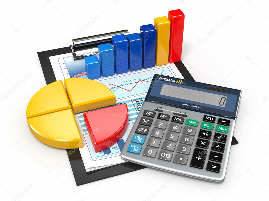 Business analytics. Calculator and financial reports.