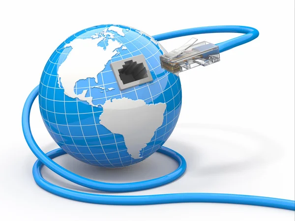 Globale Kommunikation. Erde und Kabel, rj45. — Stockfoto