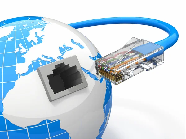 Globale Kommunikation. Erde und Kabel, rj45. — Stockfoto