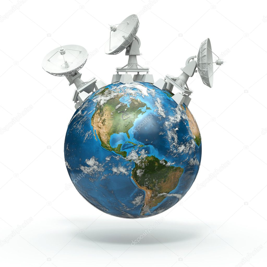 Satellite dishes on earth. 3d