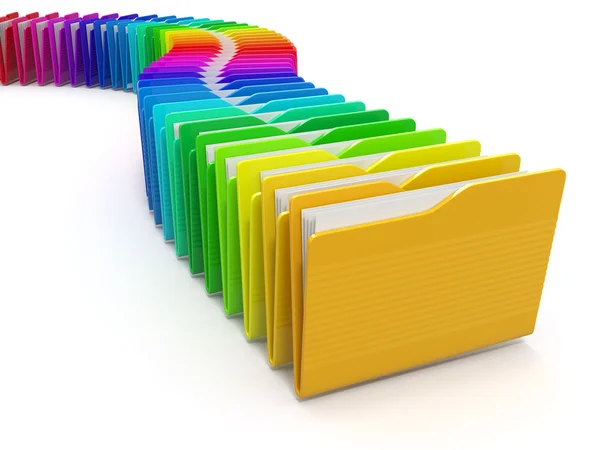 Rij van computer mappen. regenboog. 3D — Stockfoto