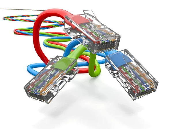Drie computer netwerk kabels rj45. 3D — Stockfoto
