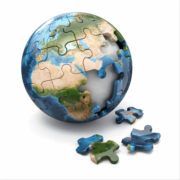 Concept of Globalization. Earth puzzle. 3d — Stock Photo, Image