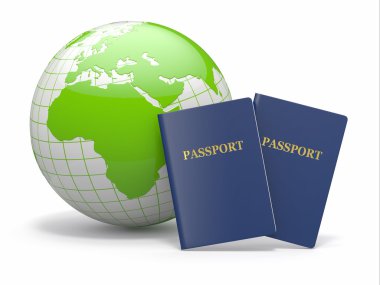 dünya seyahat. Dünya ve pasaport. 3D