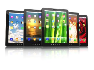 Grup farklı ekran arka planlar ile dijital tablet PC