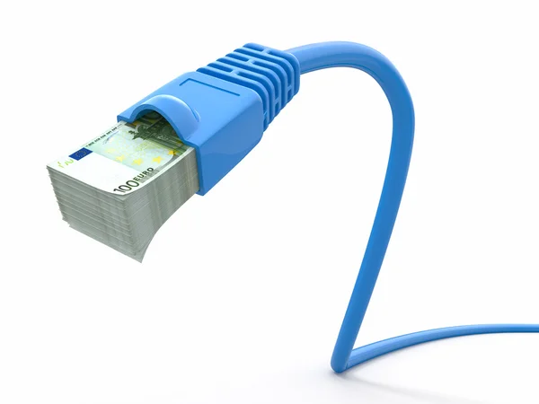 Geld online verdienen. Konzept. Internetkabel mit Euro — Stockfoto