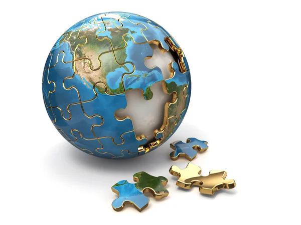 Έννοια της παγκοσμιοποίησης. γη του παζλ. 3D — Φωτογραφία Αρχείου
