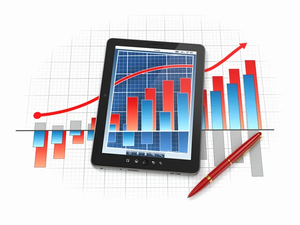 Digital TabletPC med finansiella diagram och diagram — Stockfoto