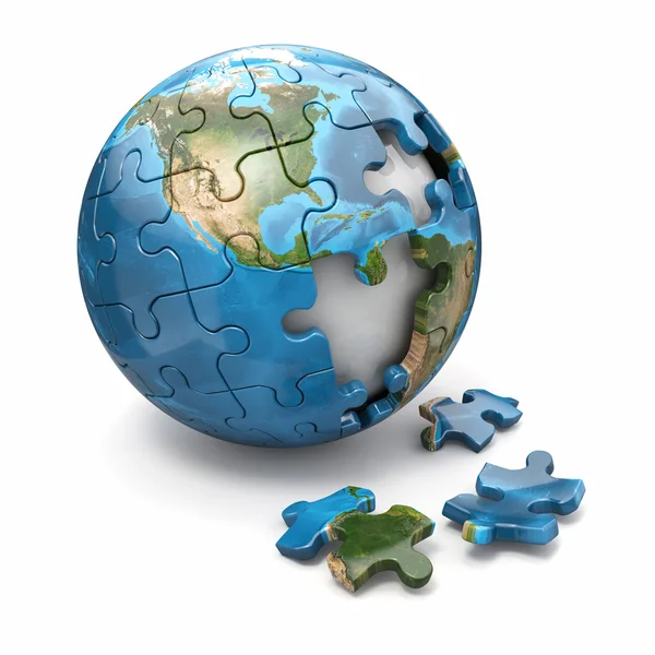 Έννοια της παγκοσμιοποίησης. γη του παζλ. 3D — Φωτογραφία Αρχείου