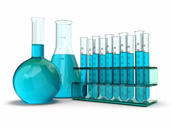Cientific research. Glass test tubes with reagent — Stock Photo, Image