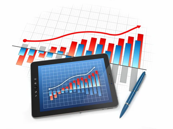 Ψηφιακή tablet pc με οικονομική γράφημα και γράφημα — Φωτογραφία Αρχείου