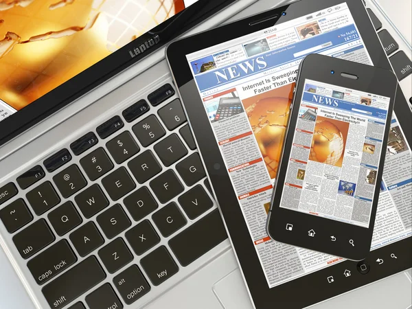 Digital news. Laptop, mobile phone and digital tablet pc — Stock Photo, Image