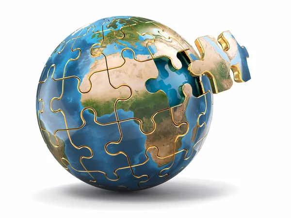 Küreselleşme kavramı. Dünya bulmaca. 3D — Stok fotoğraf