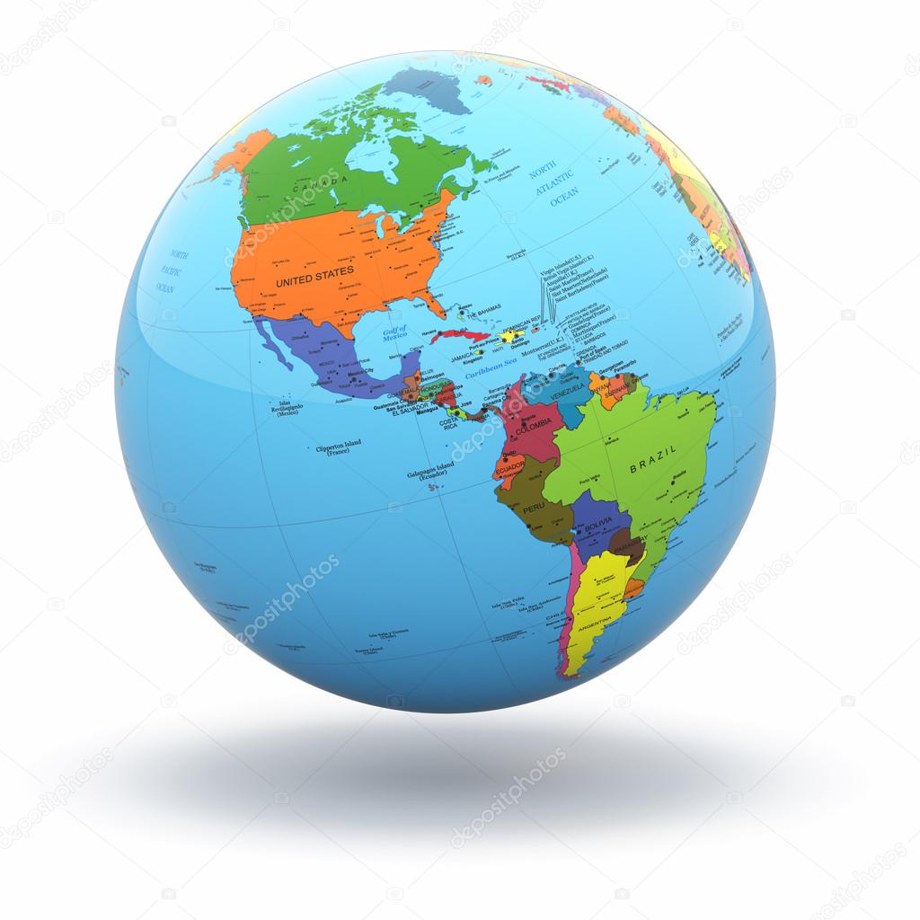 Political world globe on white background. 3d