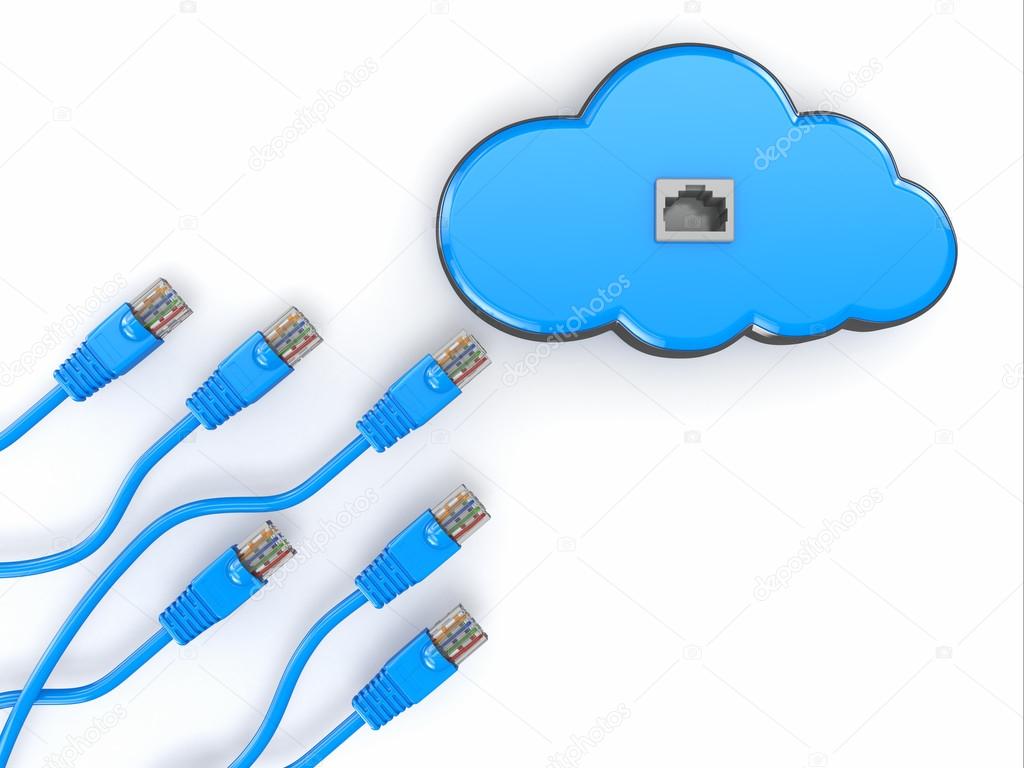 Cloud computing concept. Rj-45 plugs on white background.